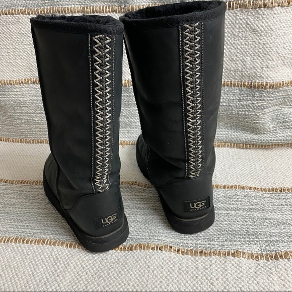 UGG Black Leather Embroidered Stitch Boho Boots - Picture 4 of 16